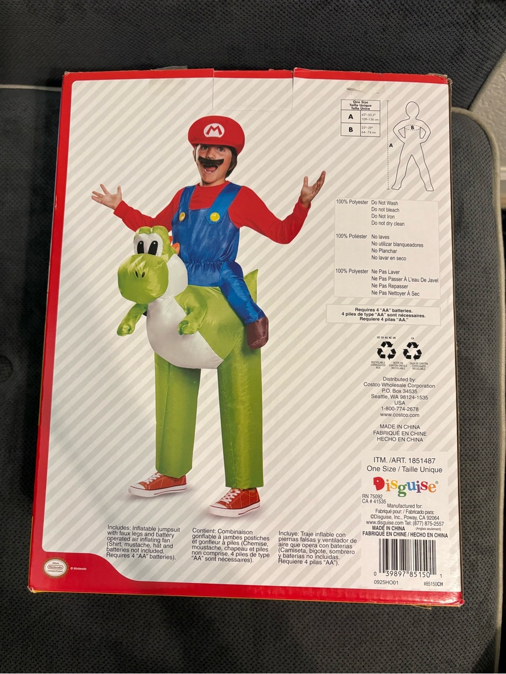 Super Mario Mario and Yoshi Inflatable Costume - Red, Blue, Green - Picture 2 of 6